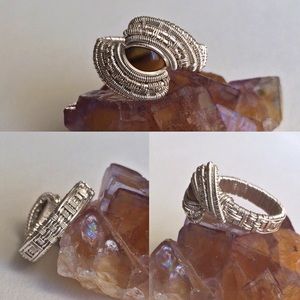 Tigers eye ring • sterling silver • wirewrap size5